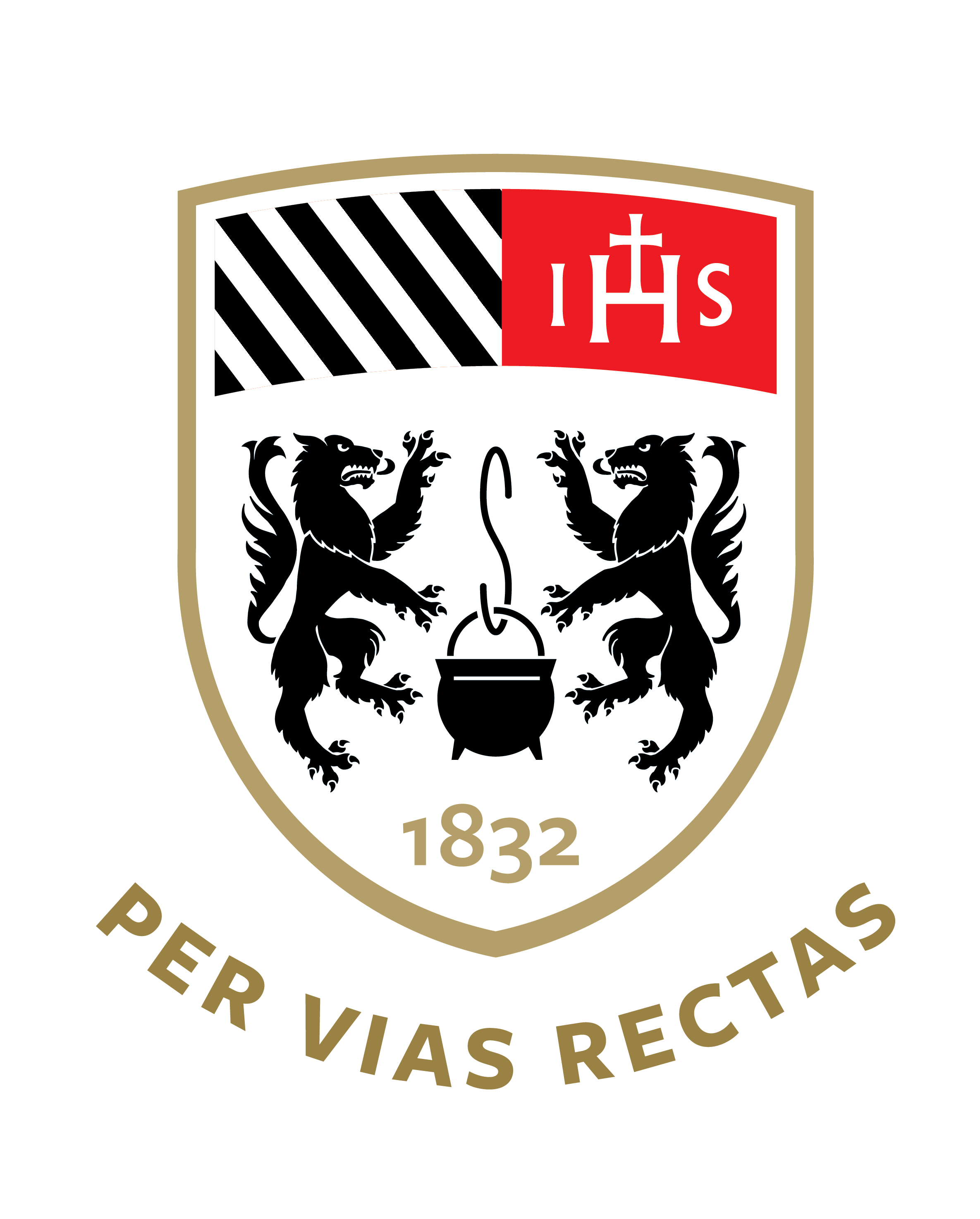 Belvedere College SJ crest with Per Vias Rectas motto